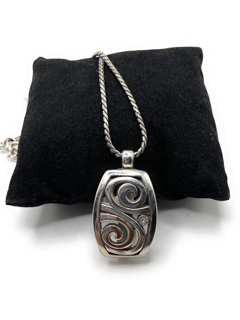 Brighton London Groove Badge Clip Necklace, a silver-plated ID holder landyard